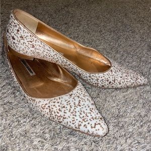 MANOLO BLAHNIK Ponyhair Animal Print Ballet Flats